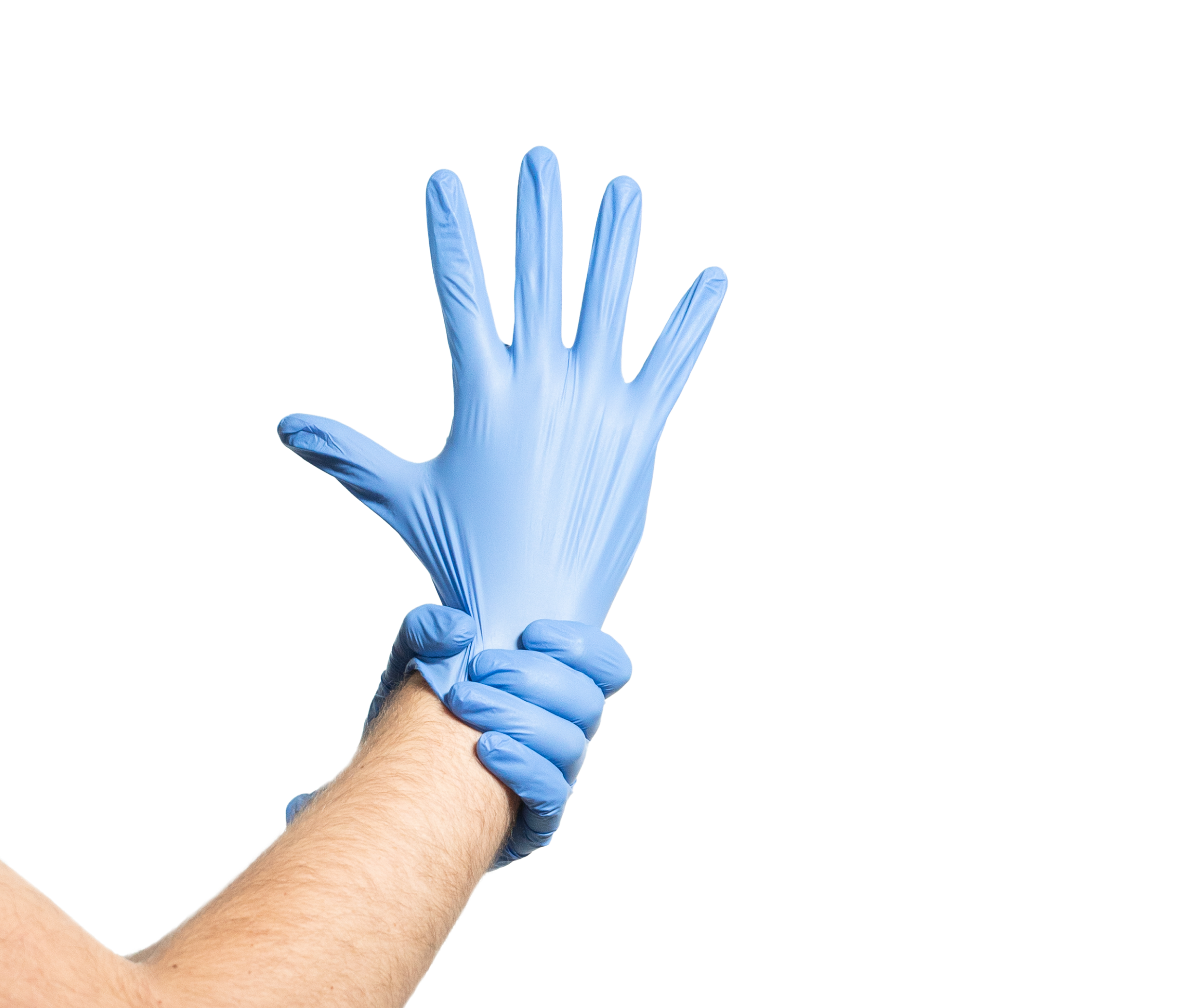 Enfilage de gant nitrile bleu non poudré